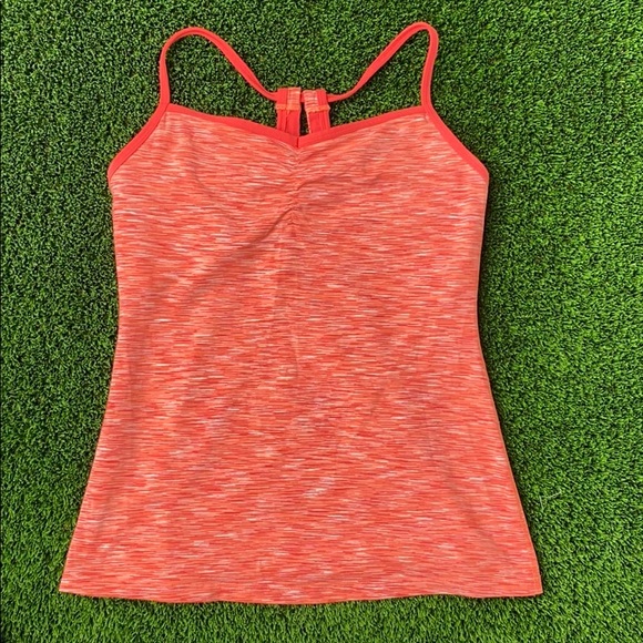 Orange and white v neck shelf bra tank top